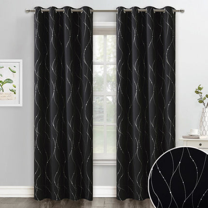 Svart lystett gardin med bølgemønster