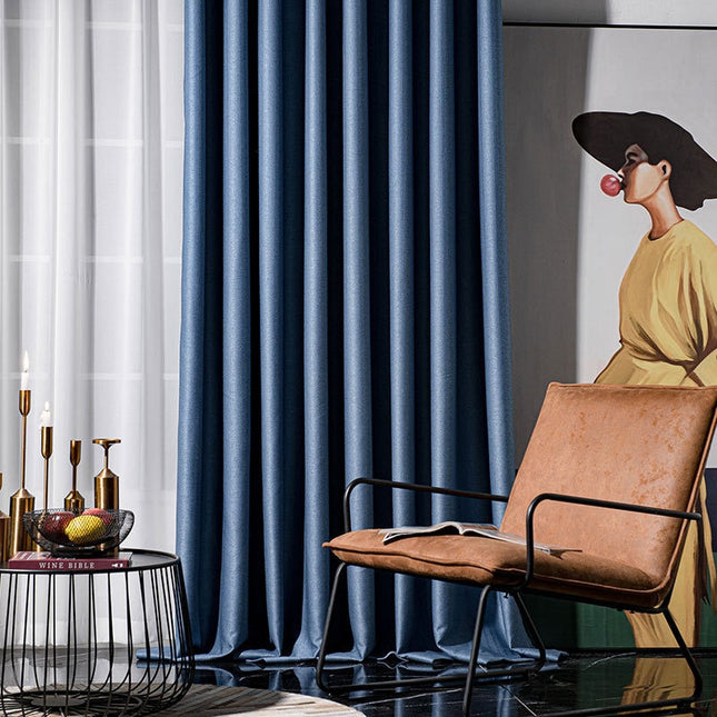 Panelgardin med moderne denim-look stoff