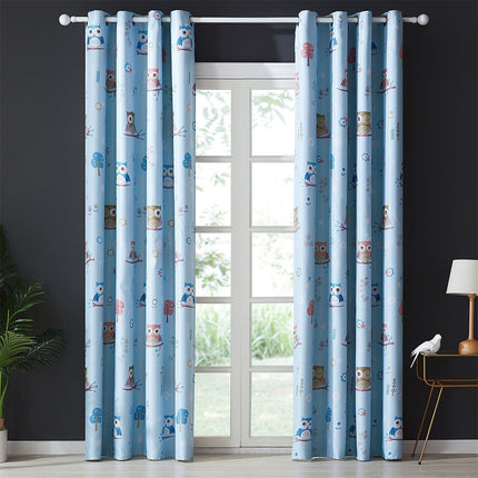 Lystett gardin til barnerom med ugler