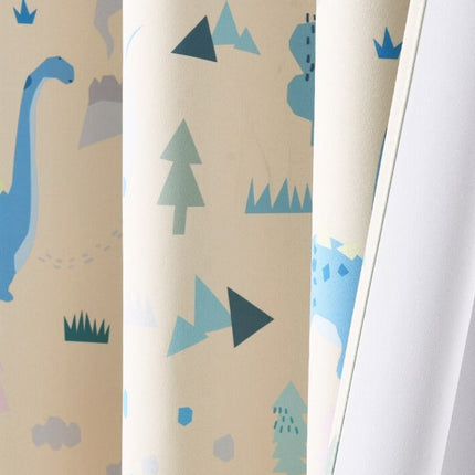 Beige mørkleggingsgardin til barnerom med dinosaurer