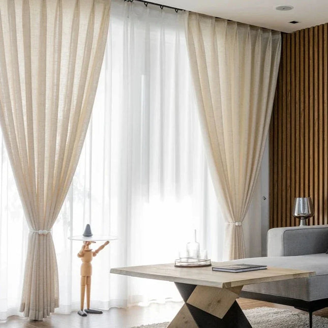 Beige tynn gardin med lin-look