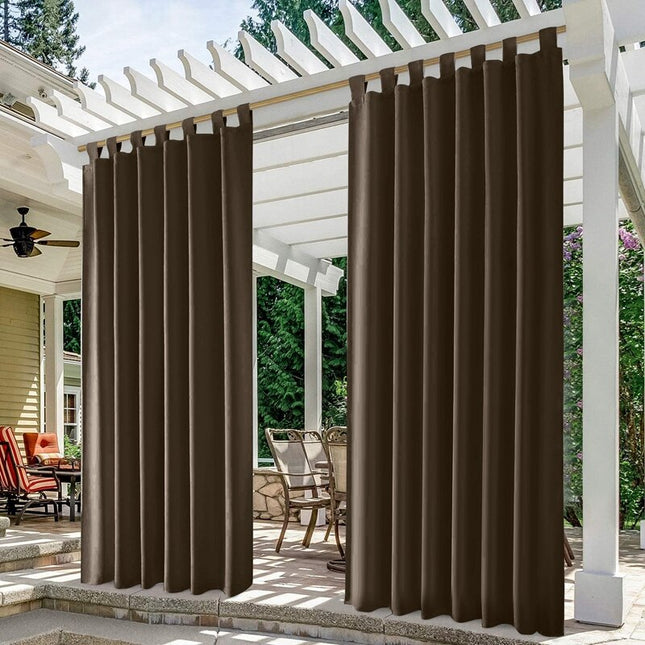 Mørkebrun utegardin med stroppefeste