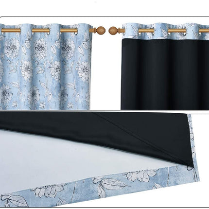 Lystett gardin med blått blomstermønster