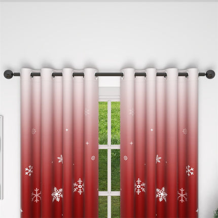 Røde julegardiner med snøfnugg-mønster