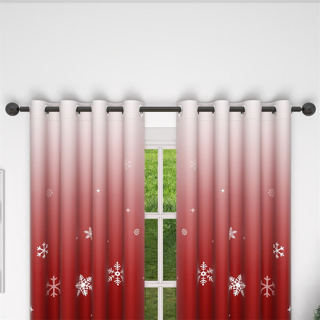 Røde julegardiner med snøfnugg-mønster
