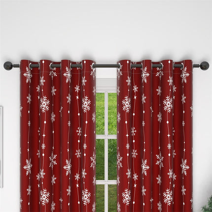 Rød julegardin med snøfnugg