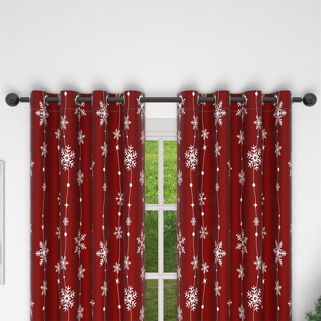 Rød julegardin med snøfnugg