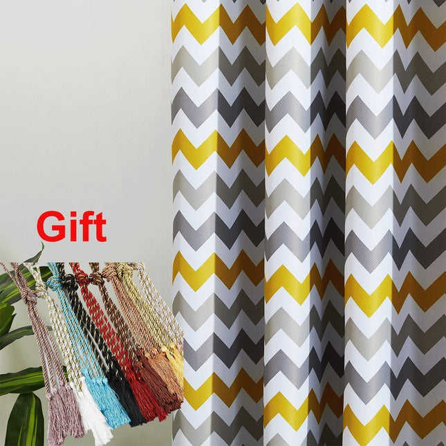 Gul mørkleggingsgardin med sikksakkmønster