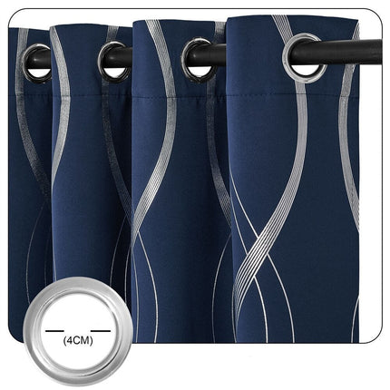 Blå lystett gardin med sølvmønster