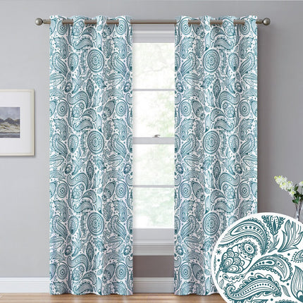 Dekorativ gardin med grått paisleymønster