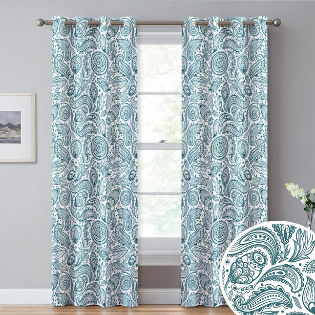 Dekorativ gardin med grått paisleymønster