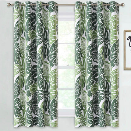 Kort gardin med tropisk bladmønster