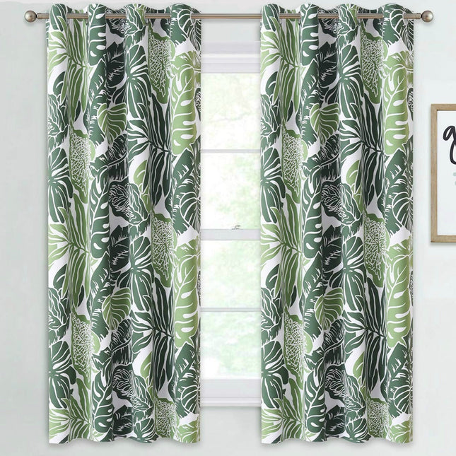 Kort gardin med tropisk bladmønster