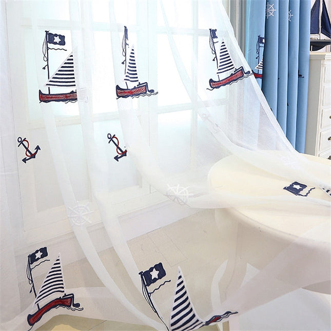 Tynn gardin Comaile med seilbåtmotiv