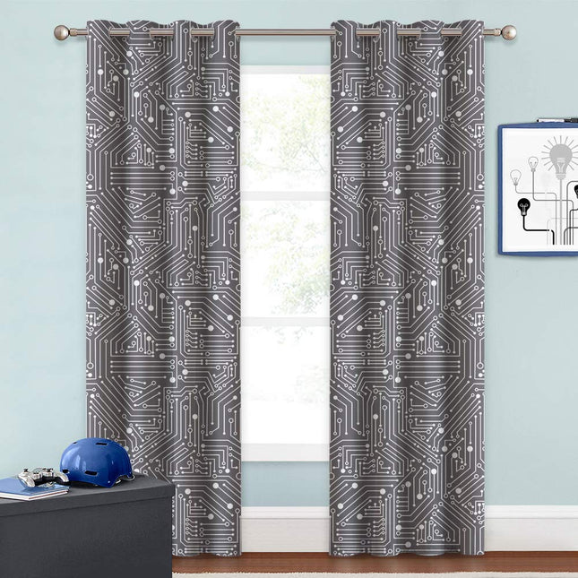 Gardin med kretskortmønster for gutterom