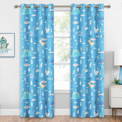 Blå mørkleggingsgardin med dinosaurer til barnerom