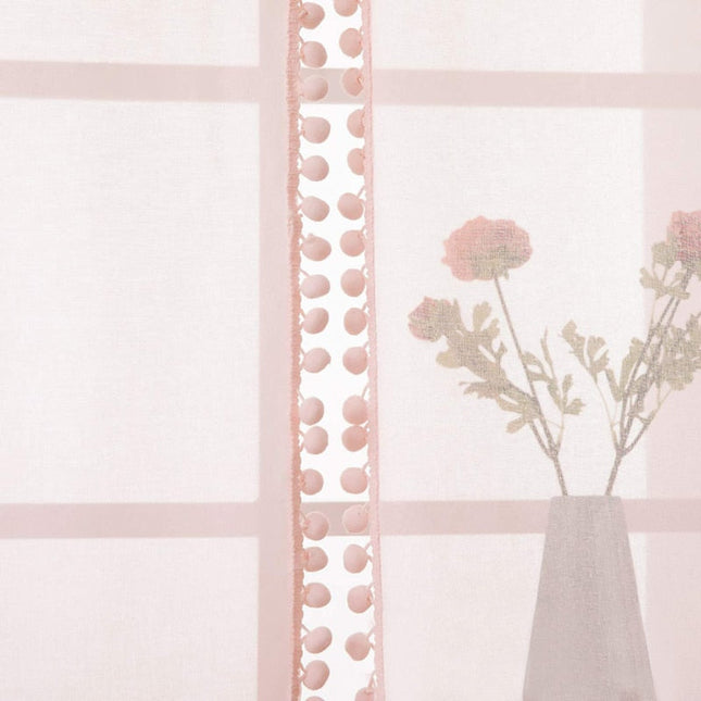 Hvit tynn gardin med pompongkant