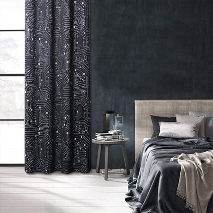 Gardin med kretskortmønster for gutterom