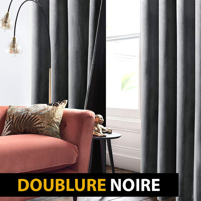 Grå termisk fløyelsgardin med maljer