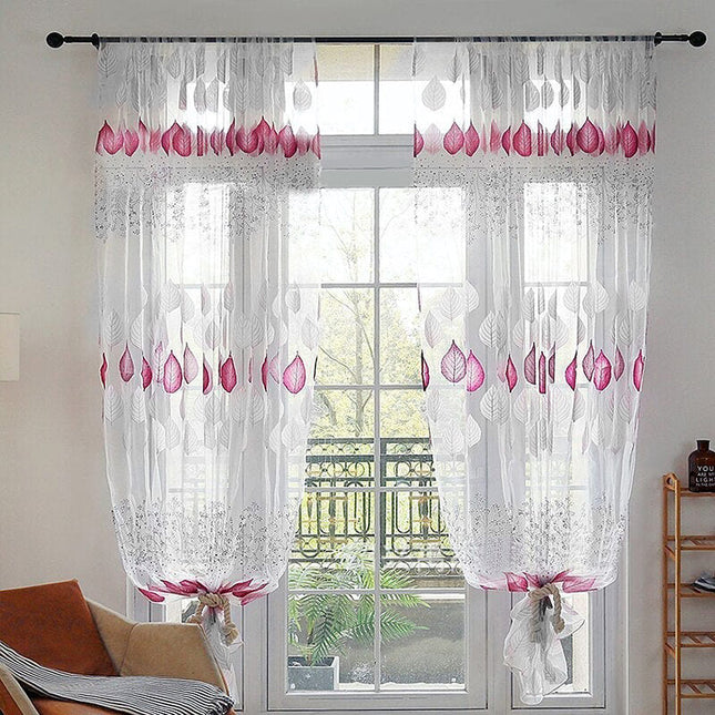 Tynn grålilla gardin med bladmønster