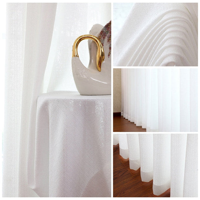Ensfarget hvit gjennomsiktig gardin for stue