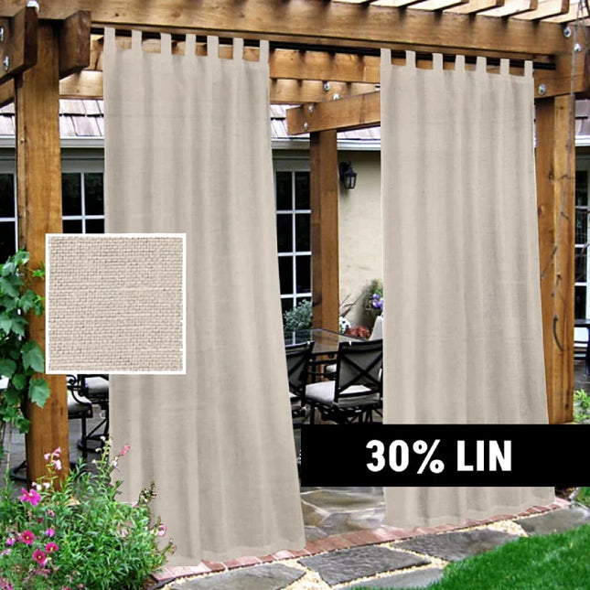Verandagardin i lin-look med stropphemper