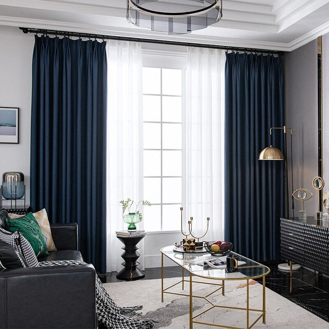 Panelgardin med moderne denim-look stoff