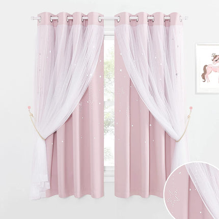 Rosa gardin med tyll for barnerom