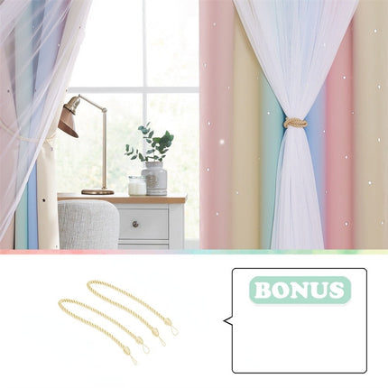 Regnbuefarget gardin med stjerner barnerom