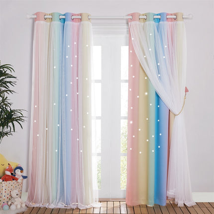 Regnbuefarget gardin med stjerner barnerom