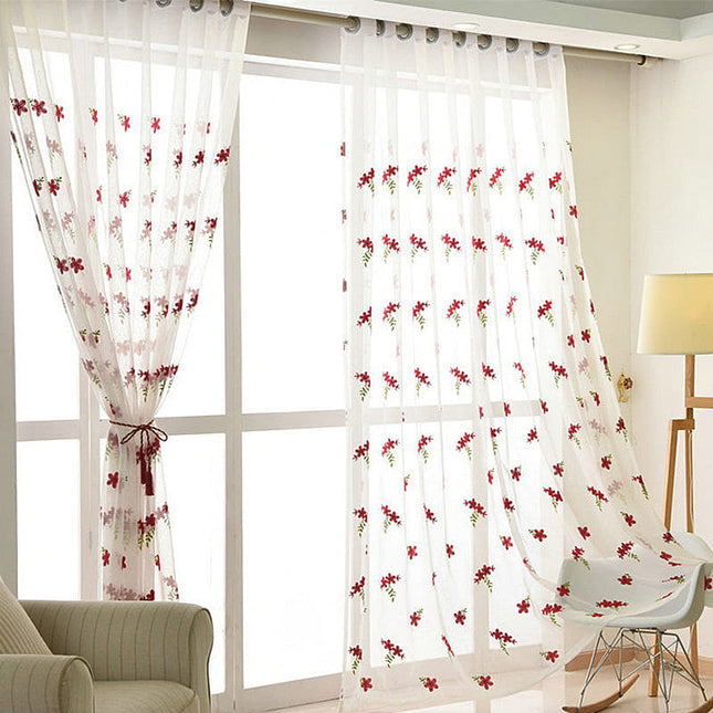 Tynn gardin med broderte blomster