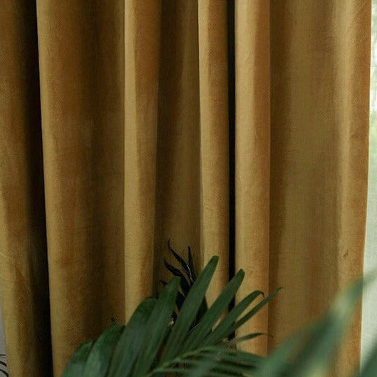 Okergul lystett gardin med maljer