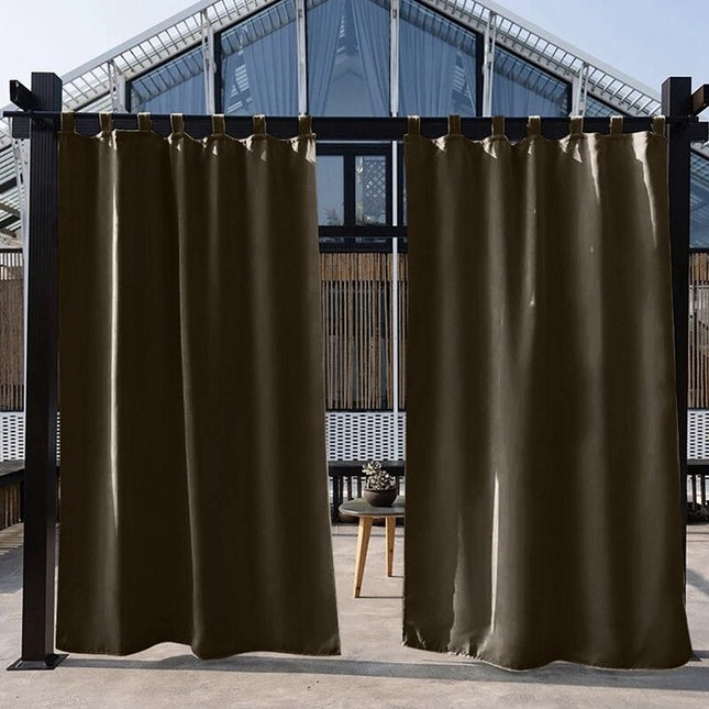 Mørkebrun utegardin med stroppefeste