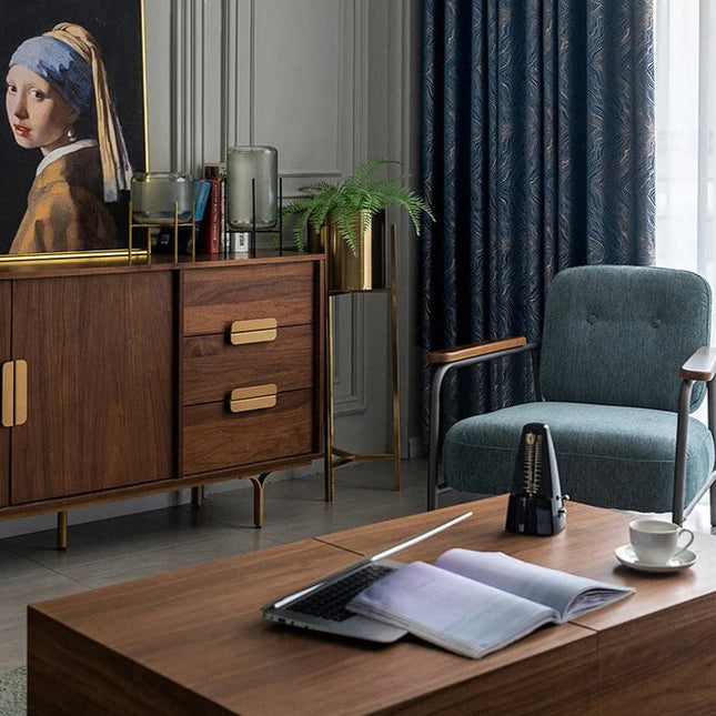 Midnattsblå lystett gardin med tekstur