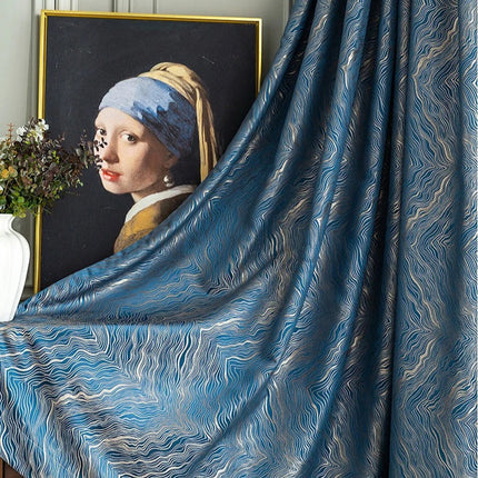 Midnattsblå lystett gardin med tekstur