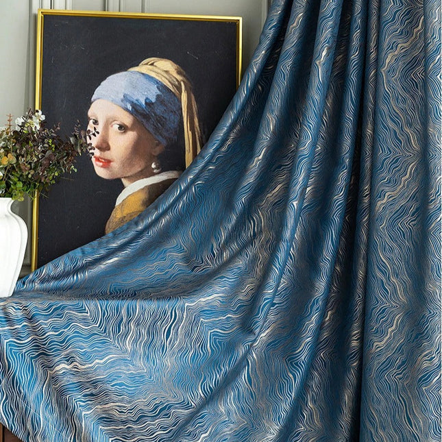 Midnattsblå lystett gardin med tekstur