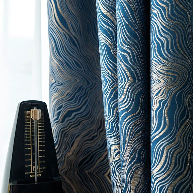 Midnattsblå lystett gardin med tekstur