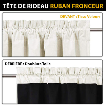 Hvit termisk fløyelsgardin med rynkebånd