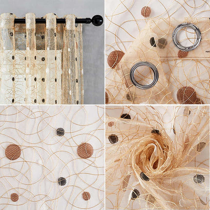 Tynn gardin med brunt fugleredemønster