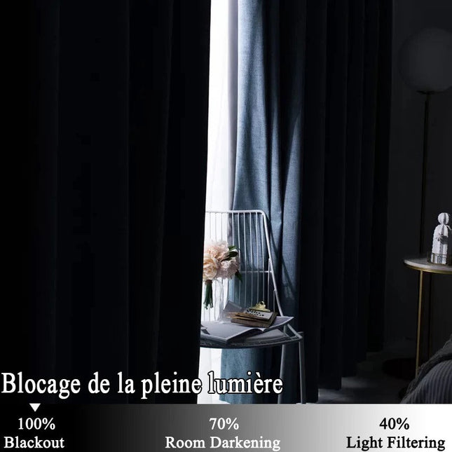 Grå gardin med naturlig linstruktur