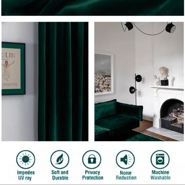 Smaragdgrønn mørkleggingsgardin Cinto i fløyel