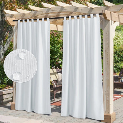 Hvit utegardin med stropper for pergola