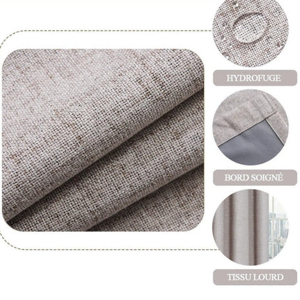 Grå gardin med naturlig linstruktur