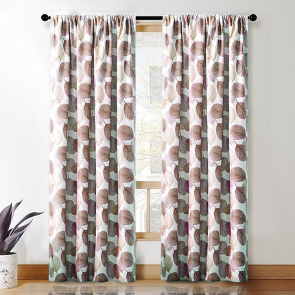 Brun lystett gardin med bladmotiv