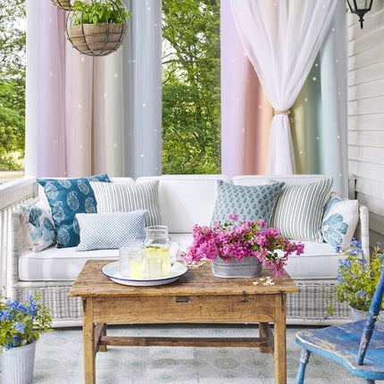 Fargerik florlett gardin for uteplass