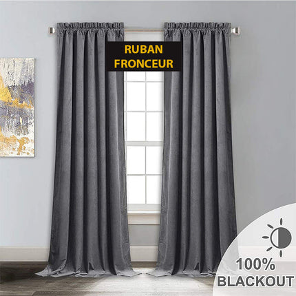 Mørkegrå lystett gardin i fløyelslook