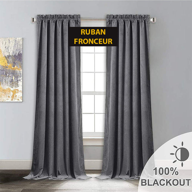 Mørkegrå lystett gardin i fløyelslook