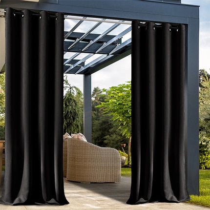 Svart vanntett utendørsgardin med maljer