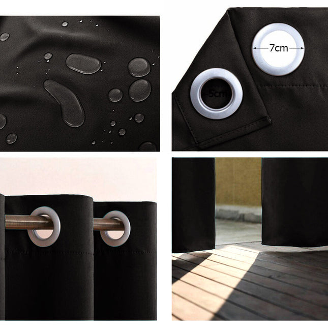 Svart vanntett utendørsgardin med maljer