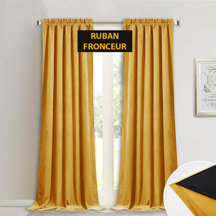 Sennepsgul mørkleggingsgardin i myk fløyel